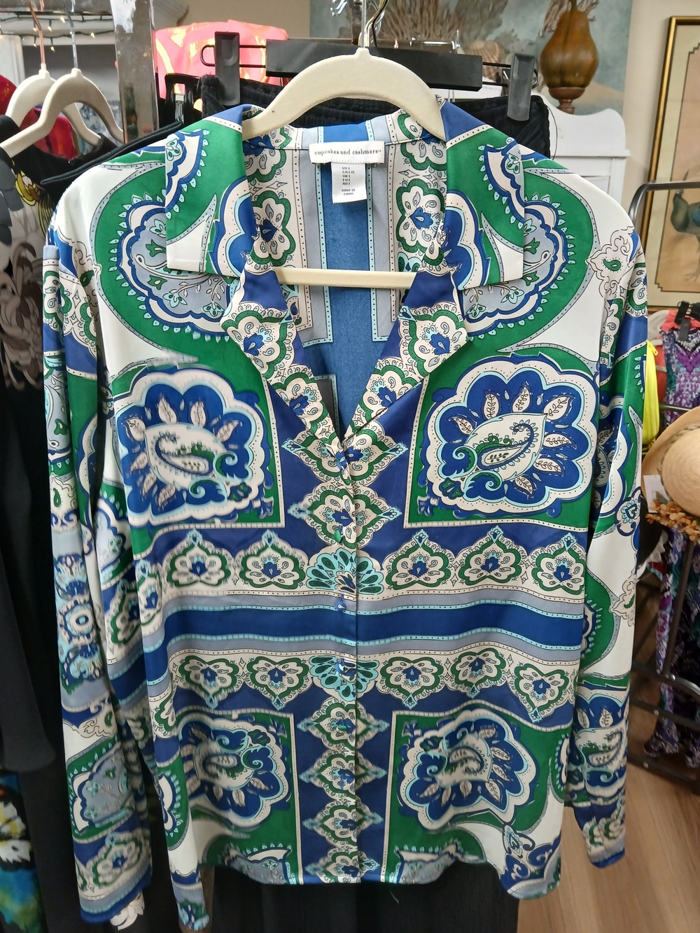 cupcakes & cashmere Blue, Green & White Paisley-Print Button Jacket